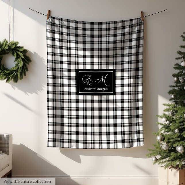 Polaire Couverture à carreaux noir et blanc rustique Teint (Grey Hues Rustic Black White Plaid Blanket for Him)