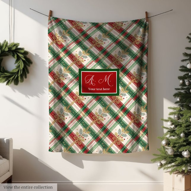 Polaire Couverture à carreaux traditionnelle rouge et vert (Traditional red and green watercolor gingham throw Fleece Blanket)