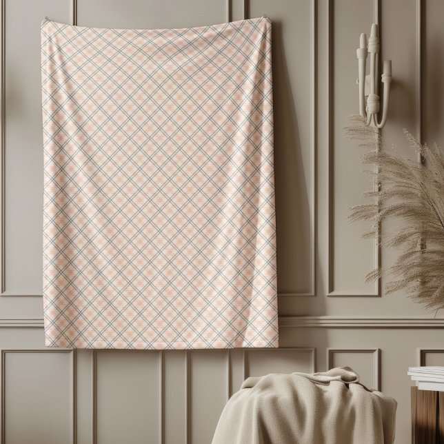Polaire Couverture À damiers souple en corail et gris (Soft Checkered Blanket in Coral and Grey Tones)