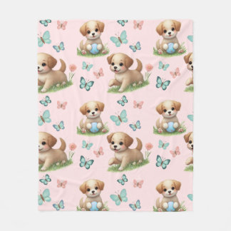 Polaire Couverture à motif chiots et papillons