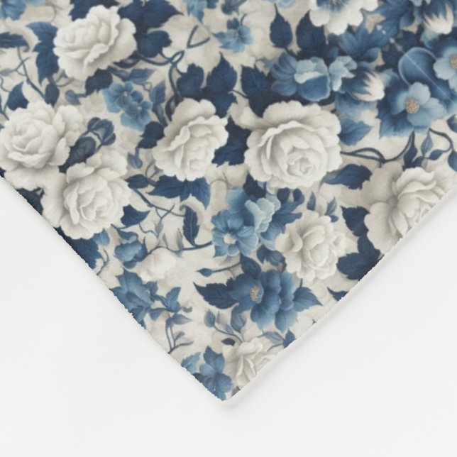 Polaire Couverture à motif damassé floral bleu (Coin)