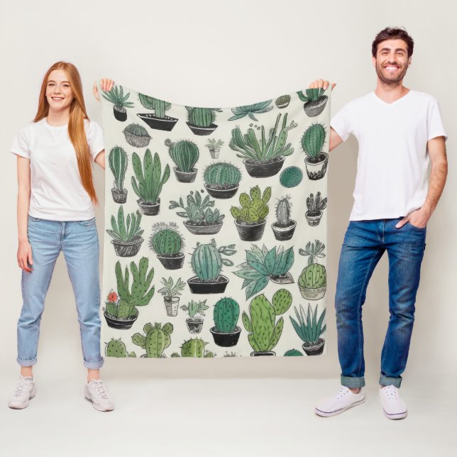 Polaire Couverture à motif de cactus vert (En situation)