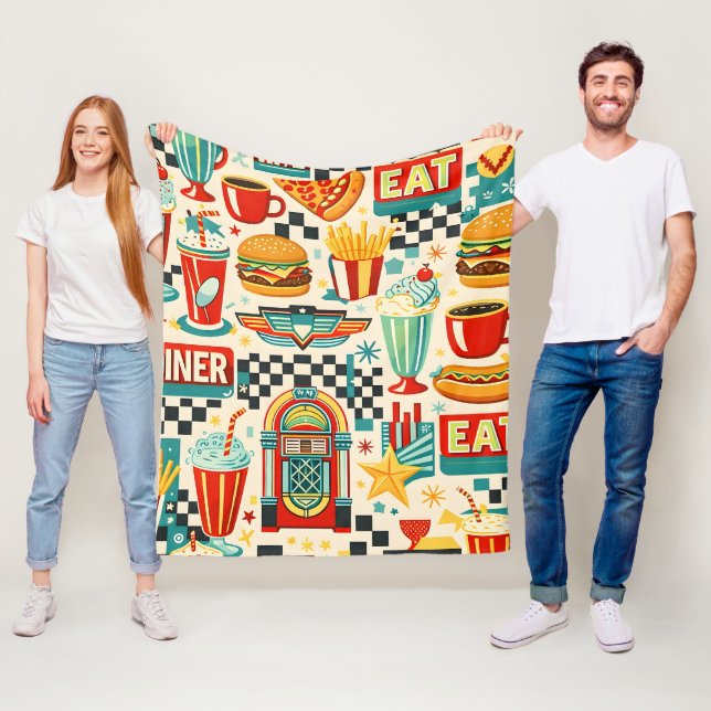 Polaire Couverture à motif de nourriture de diner rétro de (En situation)
