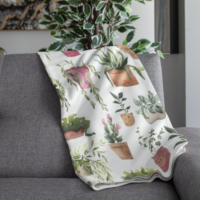 Polaire Couverture à motif de plantes en pot à l'aquarelle (Créateur téléchargé)