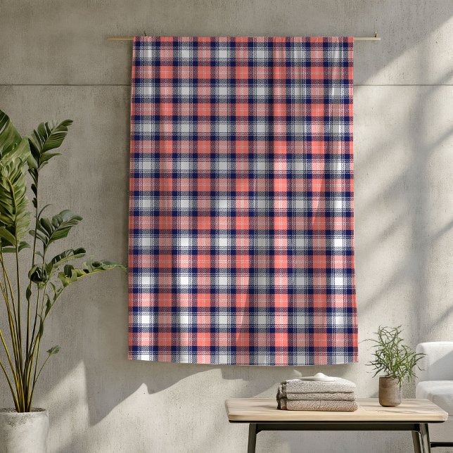 Polaire Couverture à plat de la Marine de Corail chaud pou (Warm Coral Navy Plaid Blanket for Every Season)