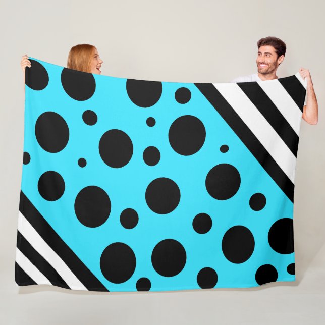 Polaire Couverture à pois et rayures bleus et noirs (En situation)