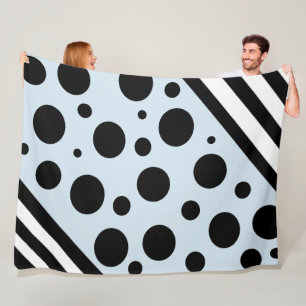 Polaire Couverture à pois et rayures bleus et noirs