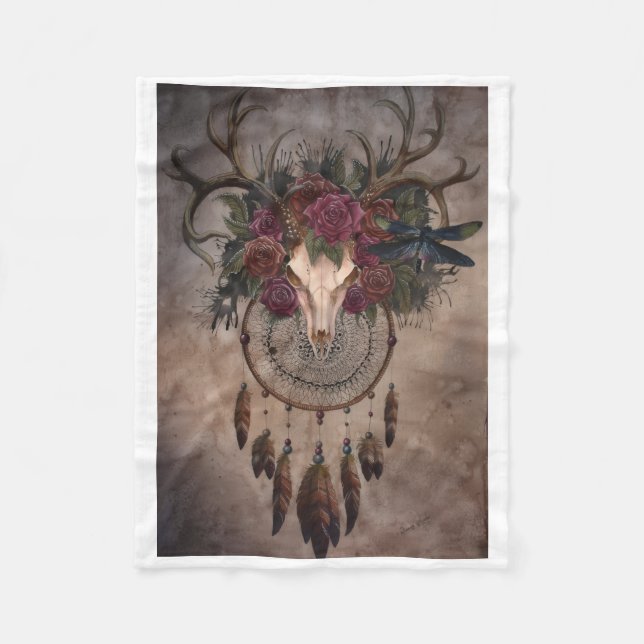 Polaire Couverture ADOM Crâne de Cerf Attrape-Rêves Floral (Devant)