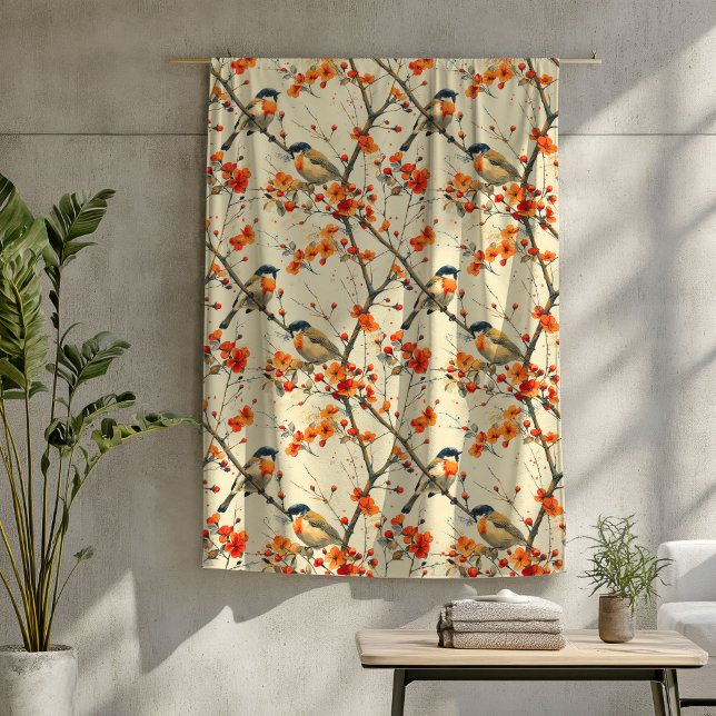 Polaire Couverture automnale avec oiseaux et Fleurs sauvag (Fall-Inspired Blanket with Birds and Wildflowers)