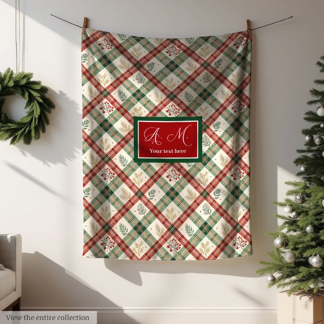 Polaire Couverture aux baies de houx à l'aquarelle rouge e (Cozy red and green watercolor holly berry blanket)