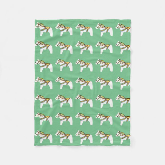 Polaire Couverture avec Chevaux de Dala blancs (Devant)
