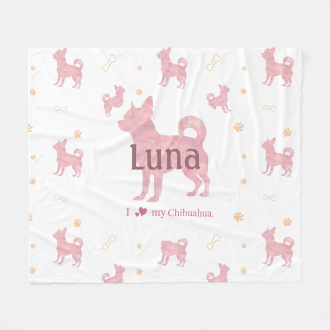 Polaire Couverture avec silhouette de chihuahua rose paste (Devant (Horizontal))