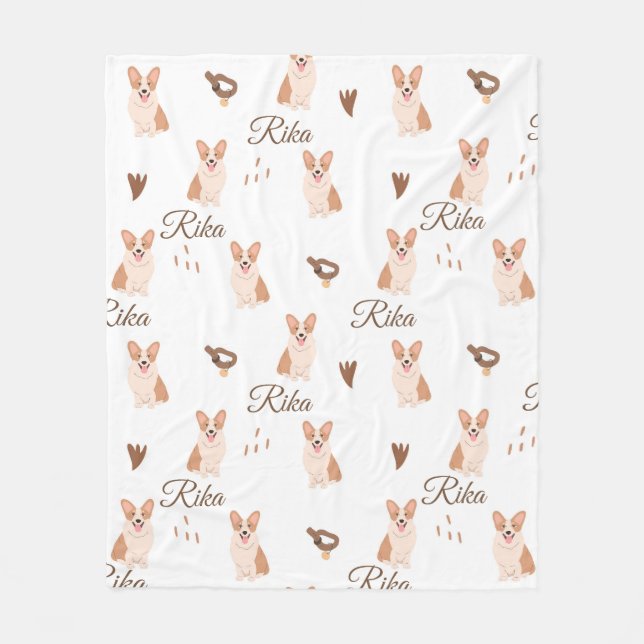 Polaire Couverture bébé chien Corgi personnalisée | Nom pe (Devant)