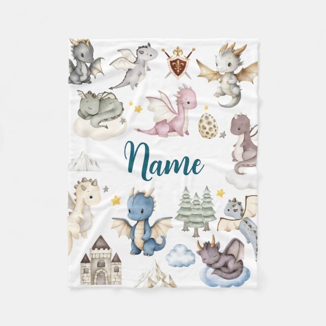 Polaire Couverture bébé dragon personnalisée avec nom (Devant)