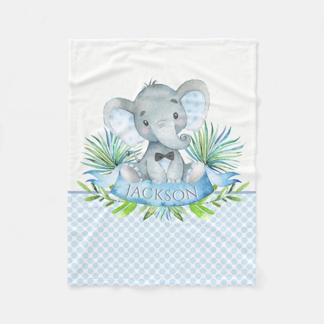 Polaire Couverture bébé éléphant personnalisée pour garçon (Devant)