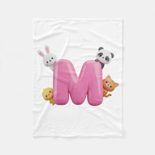 Polaire Couverture bébé en molleton rose avec lettre M en  (Devant)