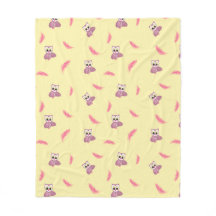 Couverture bébé jaune douillette avec hibou et plu