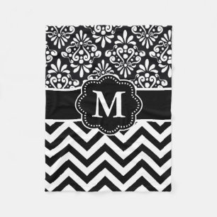 Polaire Couverture blanche noire de monogramme de Chevron