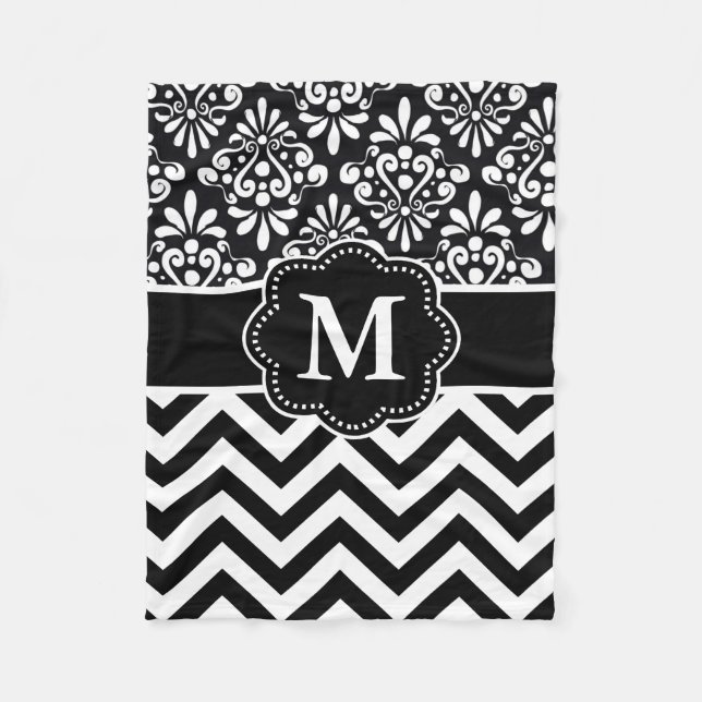Polaire Couverture blanche noire de monogramme de Chevron (Devant)