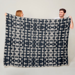 Polaire Couverture Bleue et Grise en Vannerie Tissée