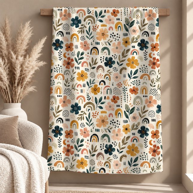 Polaire Couverture Bohème Fleur de Sauge Chic Rust (Chic Rust Sage Rainbow Flower Boho Blanket)