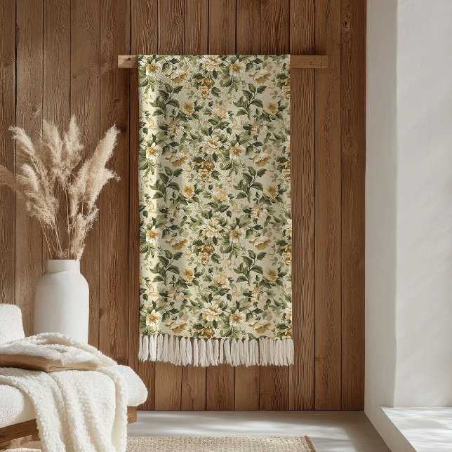 Polaire Couverture botanique pastel Vert sauge or Élégance (Pastel Botanical Blanket Sage Green Gold Elegance)