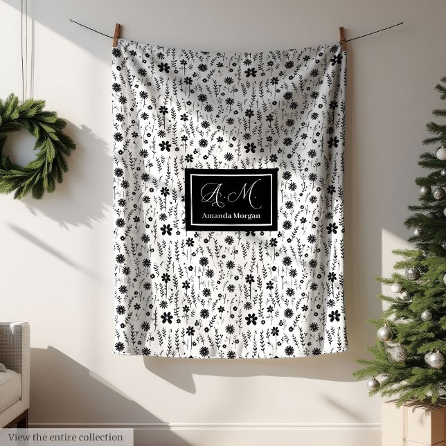 Polaire Couverture botanique personnalisée monochrome mini (Botanical Blanket Personalized Monochrome Minimal)