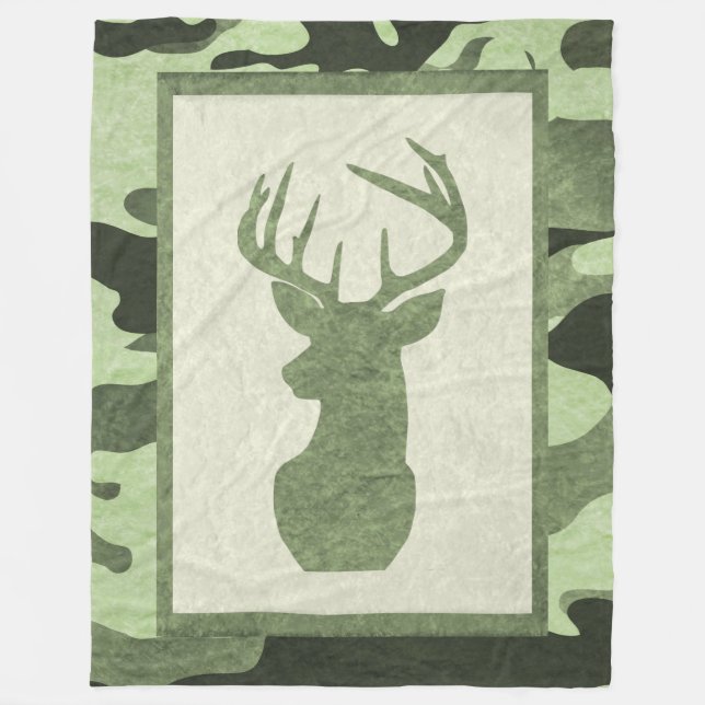 Polaire Couverture Camouflage vert avec cerf (Devant)