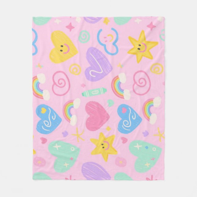 Polaire Couverture Coeurs & Doodles - Doux Cuteness Pastel (Devant)