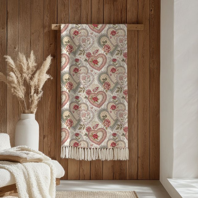 Polaire Couverture Cœurs & Roses Teinte Rose Vintage (Hearts & Roses Blanket Blush Pink Vintage Style)