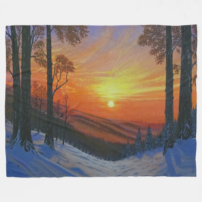 Polaire Couverture - "Coucher de soleil sur la forêt ennei (Devant (Horizontal))