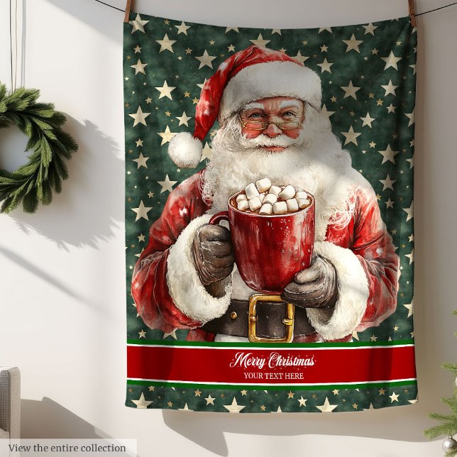 Polaire Couverture d'aquarelle du Père Noël personnalisée (Santa Claus Watercolor Blanket Personalized)