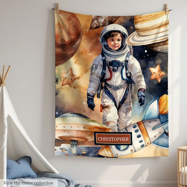 Polaire Couverture d'astronaute personnalisée pour l'amour (Personalized Astronaut Blanket for Space Loving Boy

)