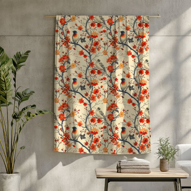 Polaire Couverture d'automne confortable avec oiseaux et c (Cozy Autumn Blanket with Birds and Floral Charm)
