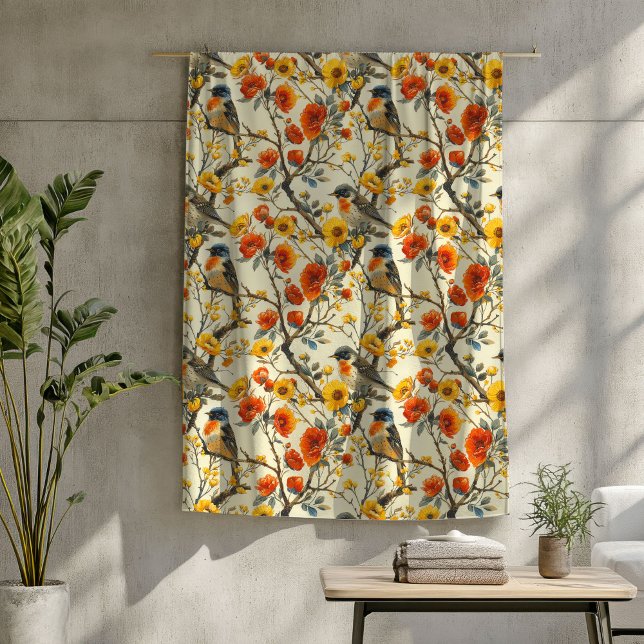 Polaire Couverture d'automne confortable avec oiseaux et c (Cozy Autumn Blanket with Birds and Floral Charm)