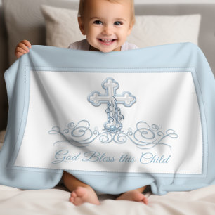 Polaire Couverture de baptême pour bébé garçon Blue Cross