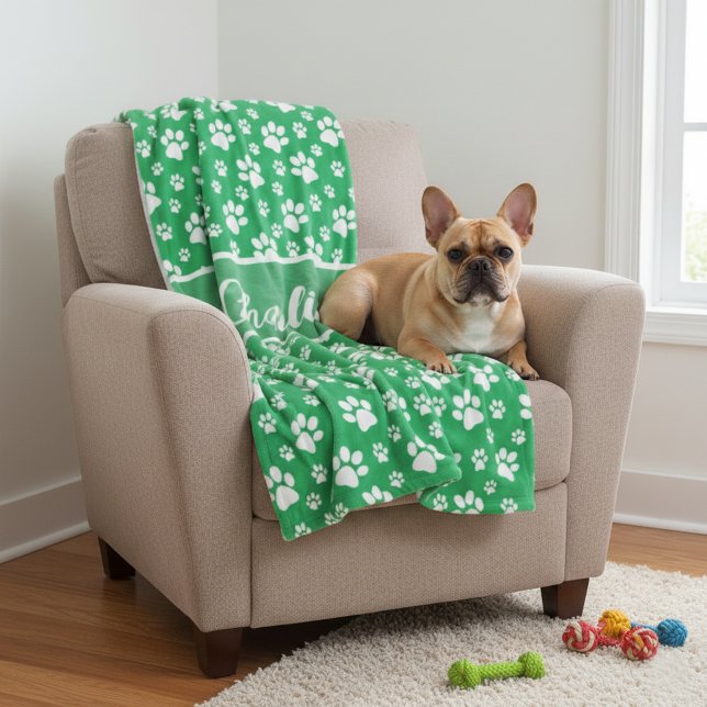 Polaire Couverture de chien personnalisée Empreinte de pat (Custom Dog Blanket - Add name and pick favorite color)