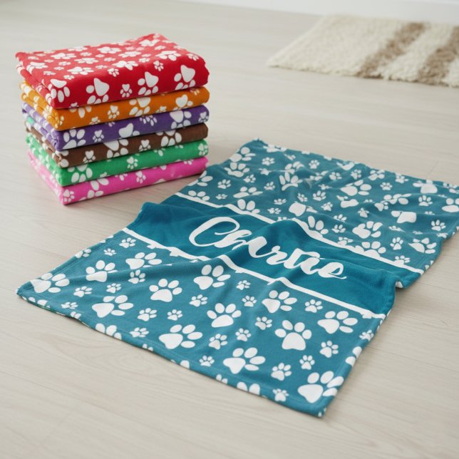 Polaire Couverture de chien personnalisée Empreinte de pat (Colorful custom dog blankets - minky and cozy)