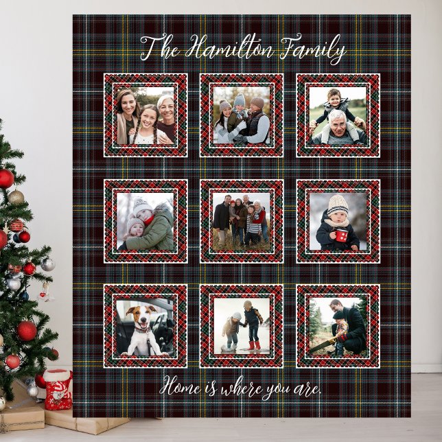 Polaire Couverture de collection de photos de famille Rust (Rustic Plaid Family Photo Collage Blanket)