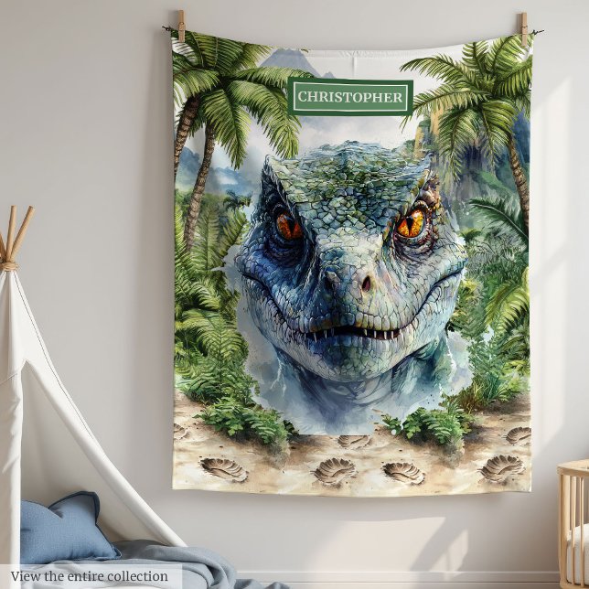 Polaire Couverture de dinosaure audacieuse personnalisée a (Bold Dinosaur Blanket Personalized with Boy Name)
