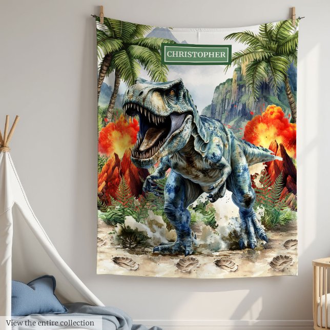 Polaire Couverture de dinosaure en colère personnalisée av (Angry Dinosaur Blanket Personalized with Kids Name)