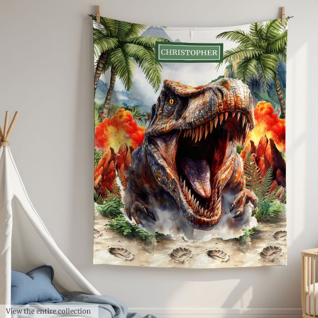 Polaire Couverture de dinosaure furieuse personnalisée Nom (Personalized Furious Dinosaur Blanket Custom Name)