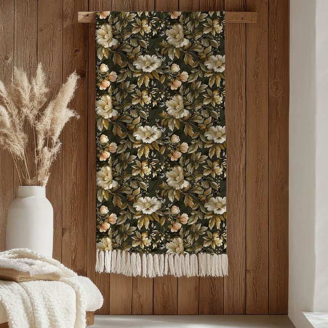 Polaire Couverture de feuillage de luxe Tons verts et or é (Luxury Foliage Blanket Elegant Green Gold Tones)