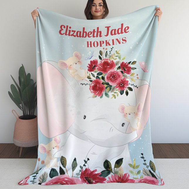 Polaire Couverture de fille avec fleurs de marron bordeaux (Girl Blanket with Elephant Burgundy Maroon Flowers (L))