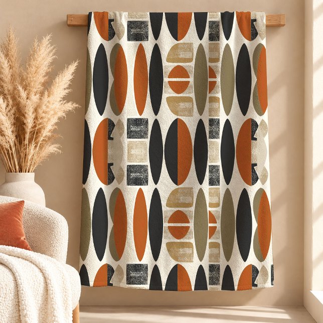 Polaire Couverture de formes boho chic vert poussiéreux sa (Chic Sage Dusty Green Rust Boho Shapes Blanket)