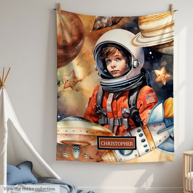 Polaire Couverture de galaxie avec astronaute Nom personna (Galaxy Blanket with Astronaut Custom Name for Boys

)