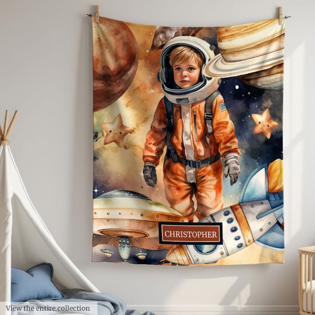 Polaire Couverture de garçon personnalisée Astronaut planè (Custom Boy Blanket Astronaut Planets Space Theme

)