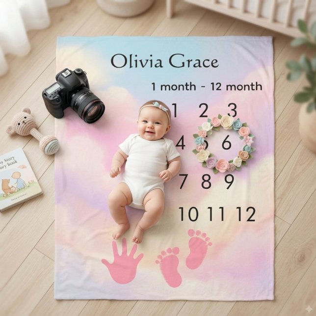 Polaire Couverture de jalons bébé nuage pastel personnalis (Créateur téléchargé)