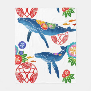Polaire Couverture de motif de baleine de style de bingata