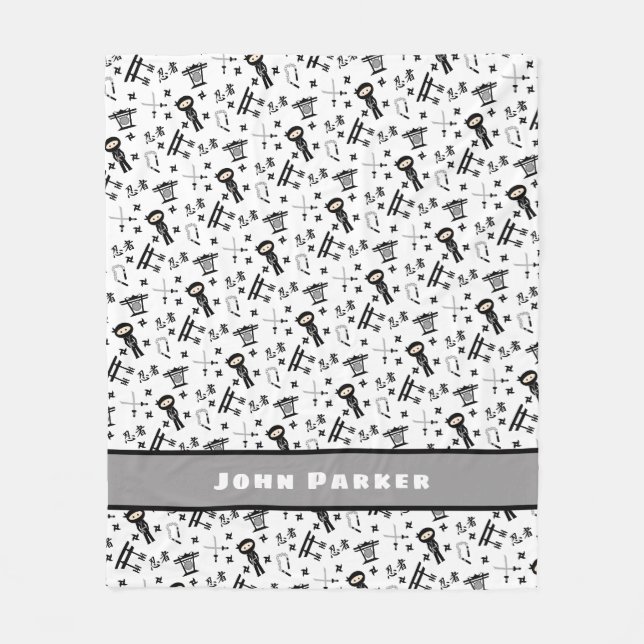 Polaire Couverture de motif de Ninja avec le nom, gris (Devant)